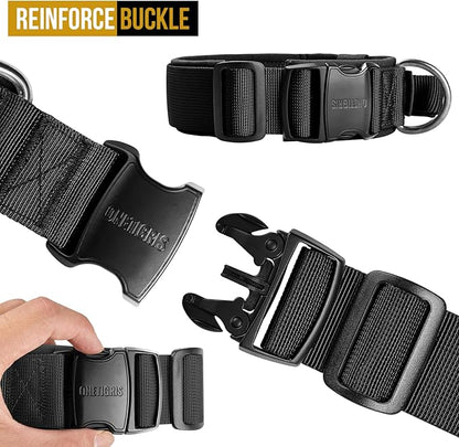 OneTigris Tough Dog Collars, Tactical Dog Collar with Handle, Milltary Adjustable Dog Collar with Heavy Duty Metal Buckle for Training (Medium (Pack of 1), Black)