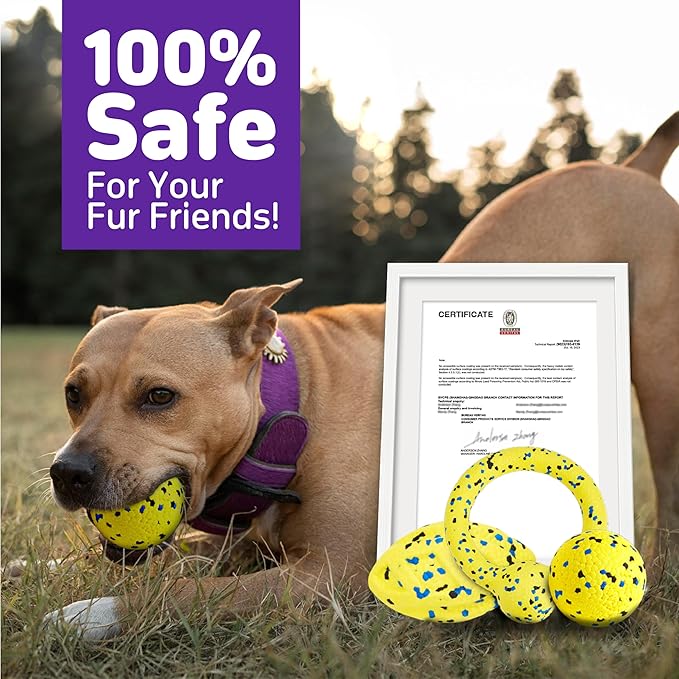 Kimee Dog Balls, 3Pcs Chew Toys Tennis Ball for Aggressive, Chewers Durable Teething Molar Tug Dog Toys, Interactive Fetch Balls Gift Set for Large Medium Dogs and Puppies, Durable Tug Toy, Yellow
