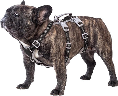 Huntboo Escape Proof Dog Harness, Escape Artist Harness, Reflective Harness with Padded Handle, Breathable, Durable, Adjustable Vest for Medium Dogs Walking, Training, and Running Gear (Black, M)