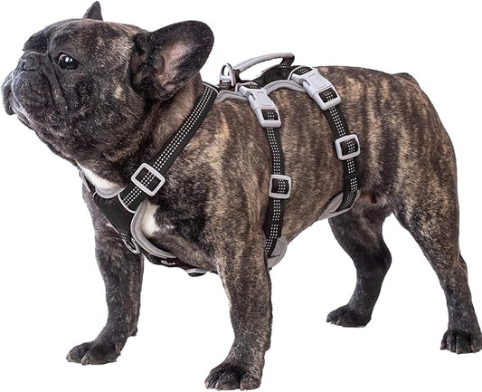 Huntboo Escape Proof Dog Harness, Escape Artist Harness, Reflective Harness with Padded Handle, Breathable, Durable, Adjustable Vest for Medium Dogs Walking, Training, and Running Gear (Black, S)