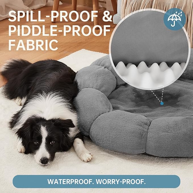 OhGeni 36 inches Calming Donut Orthopedic Dog & Cat Bed for Large Pets, Warming Comfort Fluffy Short Pile Fur, Durable Waterproof Machine Washable Removable Cover, Cute Round Bed for Puppy, Dark Gray