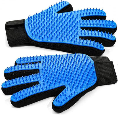 Pet Grooming Gloves for Dogs & Cats – Premium 259-Tip Deshedding & Massage Mitts, Easy-Peel Hair Removal, Adjustable Strap, 1 Pair (Blue/Pink) (Blue)