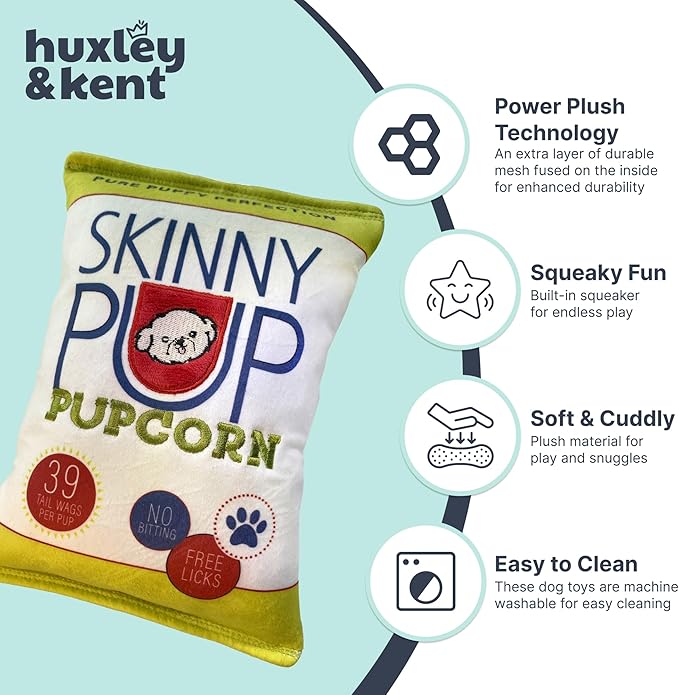 Huxley & Kent Funny Dog Toy w/Squeaker – Power Plush Squeaky Dog Toys for Small, Medium & Large Dogs – Soft Stuffed Animal for Indoor Play & Fetch - Skinny Pup, Small