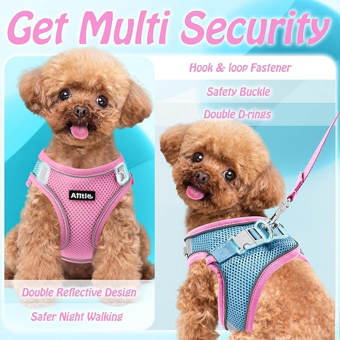 AIITLE Dog Harness, No-Pull Cat Harness with a Leash, Adjustable Reflective Dog Vest, Cat Harness Escape Proof, Outdoor Walking, Running,Training for Extra Small Dogs and House Cats Pink XXXS