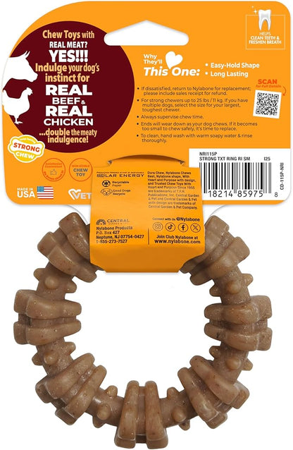 Nylabone Textured Ring Strong Chew Toy for Dogs Made with Real Beef & Chicken, Durable Dog Chew Bones for Aggressive Chewers, Keeps Dogs Busy, Small Dog Toys - Up to 25 lbs, 1 Count