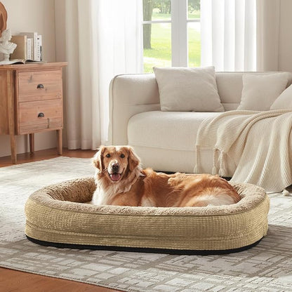 JOEJOY Orthopedic Dog Bed for Medium Dogs, Egg-Crate Memory Foam Pet Bed with Bolster Sides, Waterproof Lining, Removable Washable Cover & Non-Slip Bottom, Light Brown