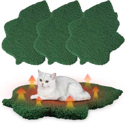 BrightRow 3 Pack Self Warming Pet Bed Leaf Shape Self Heating Cat Dog Mat Washable Thermal Sleeping Pad for Indoor Outdoor Hedgehog, Bunny, Sugar Glider, Rat, Chinchilla(Dark Green,Small-16 x20)