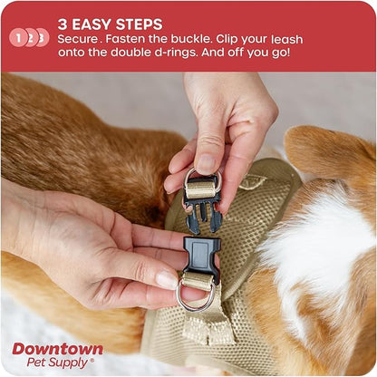 Downtown Pet Supply Step in Dog Harness for Teacup Dogs & Cats No Pull, XX-Small, Khaki - Adjustable Harness with Padded Mesh Fabric and Reflective Trim - Buckle Strap Harness for Dogs