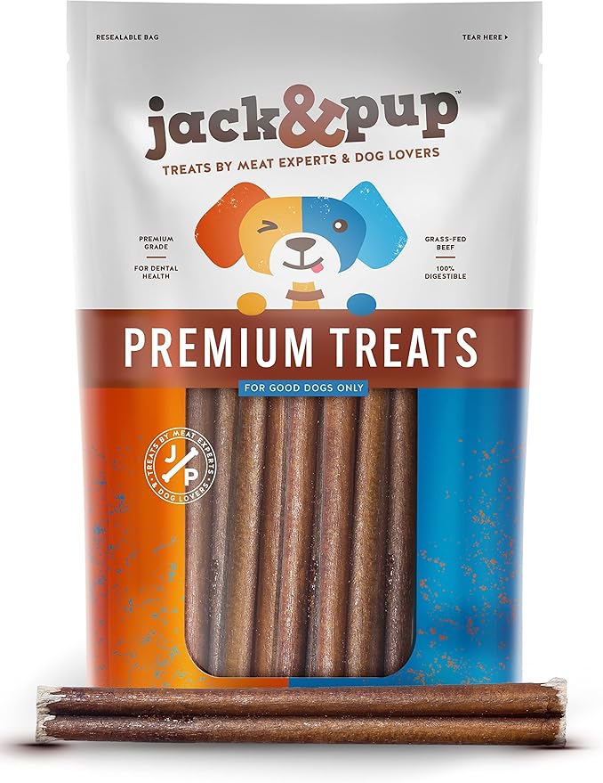 Jack&Pup 6 Inch Bully Sticks for Dogs (5 Pack) Extra Thick Dog Chews Long Lasting, Single Ingredient, 100% Beef Bully Sticks for Large Dogs