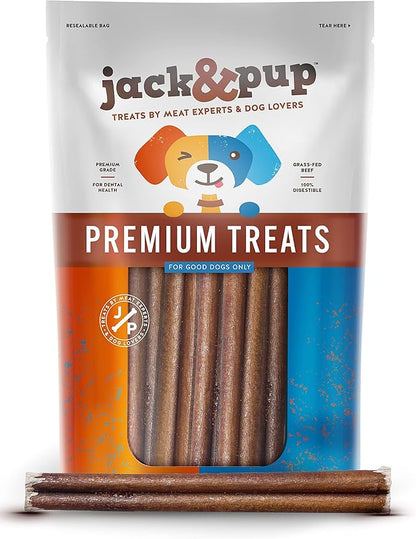 Jack&Pup 6 Inch Bully Sticks for Dogs (5 Pack) Extra Thick Dog Chews Long Lasting, Single Ingredient, 100% Beef Bully Sticks for Large Dogs
