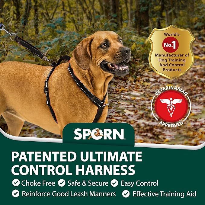 SPORN Ultimate Control No Pull Dog Harness for Large Dogs - 4-in-1 Adjustable L/XL Dog Harness with Front, Back & Dual-Clip Options & Emergency Grab Handle - Easy On/Off, Padded Comfort (Black, L/XL)