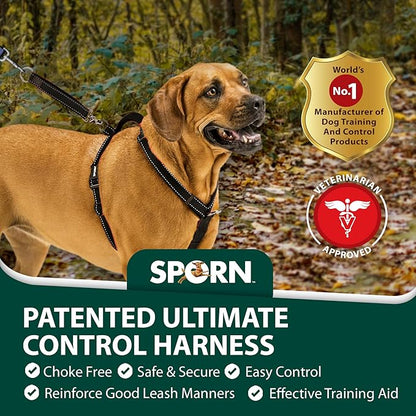 SPORN Ultimate Control No Pull Dog Harness for Large Dogs - 4-in-1 Adjustable L/XL Dog Harness with Front, Back & Dual-Clip Options & Emergency Grab Handle - Easy On/Off, Padded Comfort (Black, L/XL)