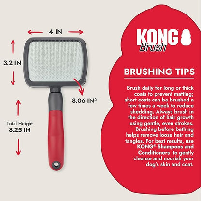 KONG Large Slicker Brush – Removes Loose Hair, Reduces Shedding, Comfortable Non-Slip Grip, Long Metal Pins, for Medium to Large Dogs with Medium to Long Coats, Red/Gray