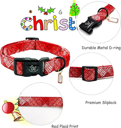 Elegant little tail Christmas Dog Collar, Pet Dog Collar Cotton Soft Red Plaid Winter Pet Collars Holiday with Quick Release Buckle Puppy Collar for X-Small Puppy