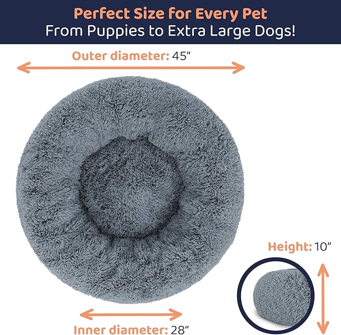 Donut Dog Bed - Premium Comfort for Anxiety Relief - Fluffy & Calming Design with Ultra-Plush Support | Cozy Round Dog Bed with Super Soft Circle Style (Dark Grey, X-Large)