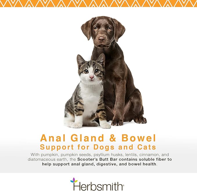 Herbsmith Scooter’s Butt Bars - Anal Gland and Bowel Support with Pumpkin Fiber for Dogs- Digestive Aid for Dogs - Dog Fiber Bars - Mini Bar