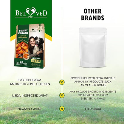 Beloved Pets Sweet Potato Dog Treats & Healthy Chicken Chews 10.6 Oz - Puppy Snacks & Soft Bones for Large, Medium & Small Breeds - Natural Dog Food & Grain-Free, Rawhide-Free Training Jerky Wraps