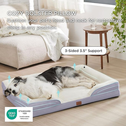Bedsure XL Orthopedic Dog Bed for Extra Large Dogs - Washable XLarge Dog Cat Bed Waterproof, Comfort Dogs Couch Sofa with Washable Removable Cover, Pet Bed with Nonskid Bottom, Lavender, 42"