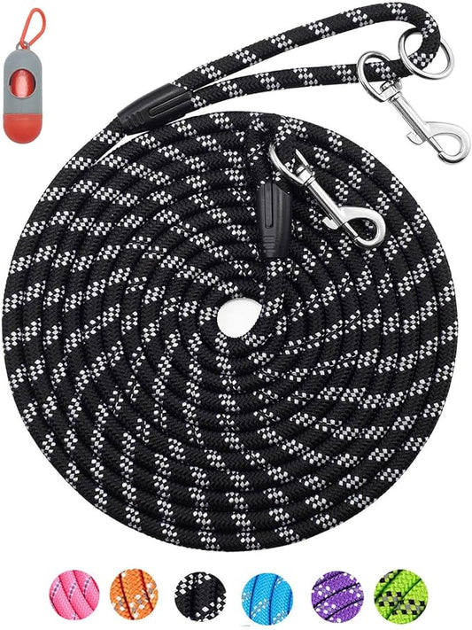 Long Dog Leash for Dog Training 20FT, Heavy Duty Dog Lead for Large Medium Small Dogs Outside Walking, Playing, Camping, or Yard, Black