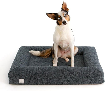 Bluewater Dog Luxury Boucle Orthopedic Memory Foam Dog Bed with Waterproof Liner and Machine Washable Cover with YKK Zippers (Medium, 37" L x 30" W x 6" Th, Ocean Blue)