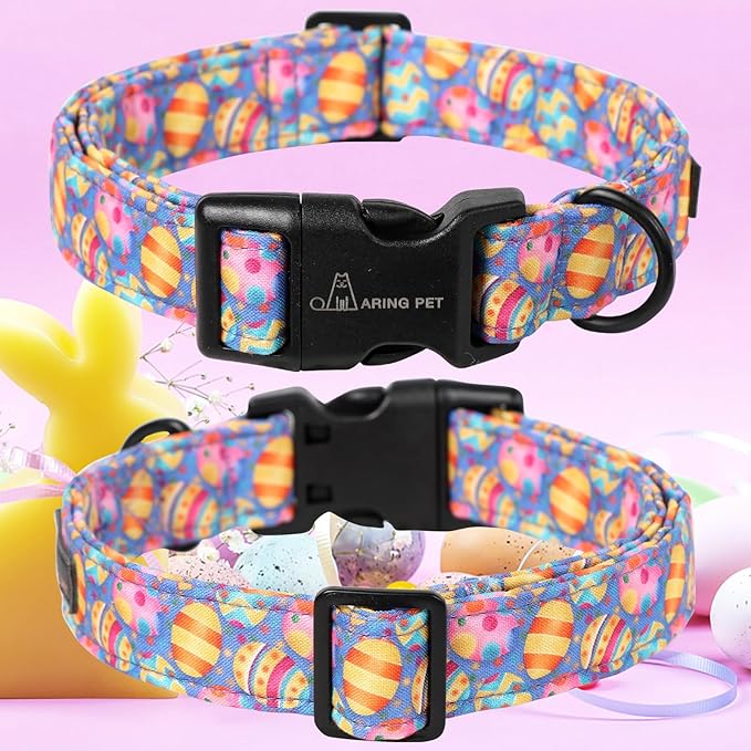 ARING PET Easter Dog Collar, Cute Purple Eggs Pet Collars with Quick Release Buckle for Puppy Small Medium Large Boy Girl Dogs-L