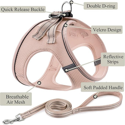 Dog Harness with Leash Set, No Pull Adjustable Reflective Step-in Puppy Pet Vest Harnesses for Small Medium Large Dogs and Cats,Light Pink XXS