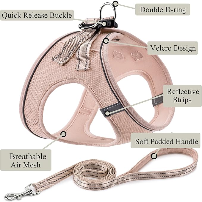 Dog Harness with Leash Set, No Pull Adjustable Reflective Step-in Puppy Pet Vest Harnesses for Small Medium Large Dogs and Cats,Light Pink L