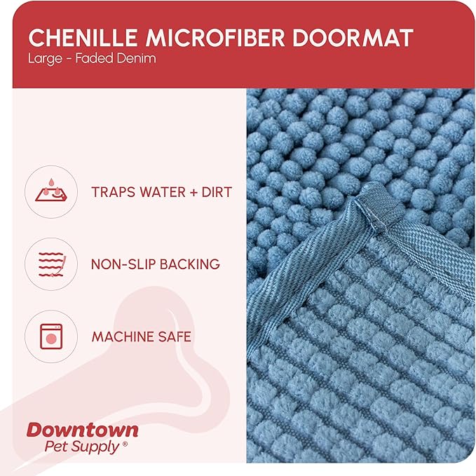 My Doggy Place Dog Mud Mat, 36" x 26" Faded Denim – Thick Microfiber Entry Rug for Snow, Mud & Salt – Absorbent, Quick-Dry, Washer-Safe & Non-Slip, Large