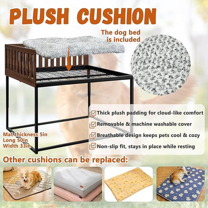 Beside Dog Bed,2 Panel Adjustable Height Dog Bunk Beds,48''x 30'' Metal Dogs Bed Frame with Cushion,X-Large