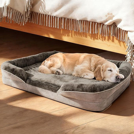 Orthopedic Dog Bed for Medium and Large Dogs Pet Bed with Sides Waterproof Dog Couch with Washable Removable Cover and Egg Crate Foam Pet Sleeping Mat with Anti-Slip Bottom