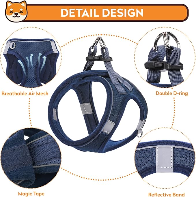 Dog Harness with Leash Set, No-Pull Step-in Reflective Pet Harness with 1 Leash Clips, Adjustable Soft Padded Easy Walk Dog Vest for Small Medium Large Dogs, Cats(Dark Blue, XXXSmall)