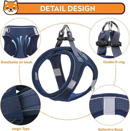 Dog Harness with Leash Set, No-Pull Step-in Reflective Pet Harness with 1 Leash Clips, Adjustable Soft Padded Easy Walk Dog Vest for Small Medium Large Dogs, Cats(Dark Blue, XXXSmall)