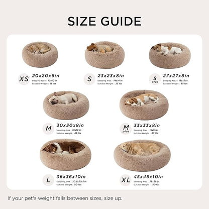 Bedsure Calming Dog Beds Large Sized Dog - Donut Washable Large Pet Bed, 36 inches Anti-Slip Round Fluffy Plush Faux Fur Dogs Bed, Fits up to 80 lbs Pets, Camel
