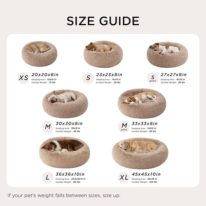 Bedsure Calming Dog Bed for Small Medium Dogs - Donut Washable Medium Puppy Bed, 27 inches Anti-Slip Round Fluffy Plush Faux Fur Pet Bed, Camel
