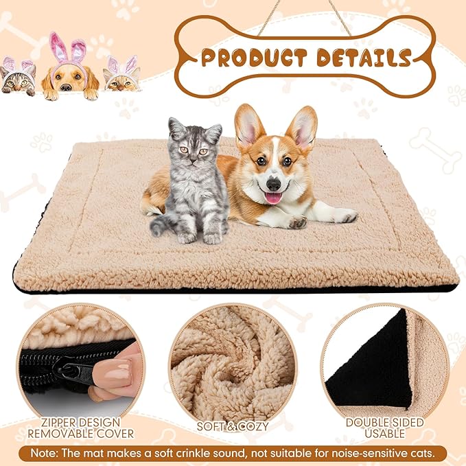 Novabright 3 Pack Self Warming Dog Bed for Large Dog 27x35 Inch Mat Self Heating Cat Reflects Body Heat Extra Warm Thermal Pet Pad Washable Cat Bed for Outdoor Indoor Large Kittens Puppy(Black/Khaki)