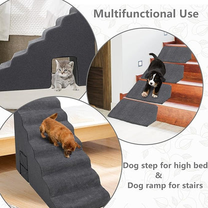 MALOROY Dog Stairs for High Beds 30-36 inches Tall, 7-Step Pet Stairs/Steps for Small Large Dogs, 30D Foam Pet Steps/Ramp/Ladder for High Bedsides, with 4pcs Dog Ramp for Stairs, Dark Grey