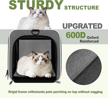GAPZER Cat Carrier 18x11x11 Top Load Soft Pet Travel Bag Over 15 lbs, Collapsible Small Dog Puppy Crate 10 Pounds, Small Animal Rabbit Kennel Carrying Case, Kitten Mesh Cage Medium Cat Under 25 Grey