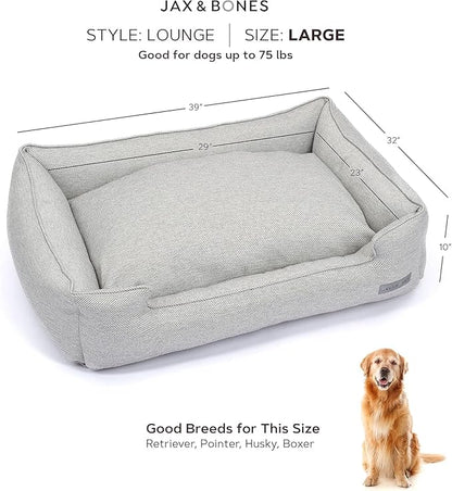 Jax & Bones Dog Bed Lounge - Machine Washable Bed for Dogs - Extra Heavy Duty Bolstered Sides - Large Stonewash Blue Dog Mat Beds | 39 x 32 Inches