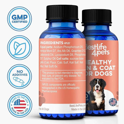 Natural Skin & Coat Supplement for Dogs, Large and Small, Dog Anti Itch Relief for Dry Skin, Rash, Allergy or Irritation, Reduces Shedding, Dandruff and Supports Dog Hair Growth, 400 Small Pills