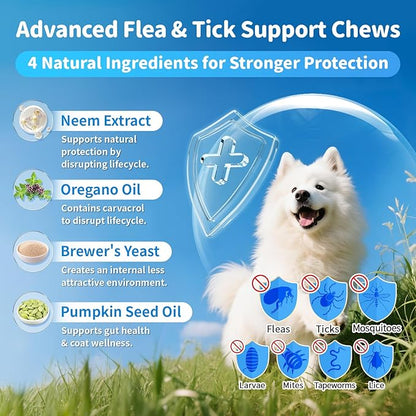 POPPAW Dog Flea and Tick Treatment Chewable, 5-in-1 Natural Flea and Tick Prevention Chews, Dog Oral Flea and Tick Support Supplement, for All Breeds and Ages, Chicken Flavor, 135 Count