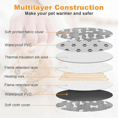 Bestio Cat Heating Pad 16 in Pet Heating Pad, Obtained MET and UL Dual Certification,Smart Thermostat Switch Adjustable from 1-24 Hours, Indoor Heated Electric Pet Bed for Cats Dogs - Gray