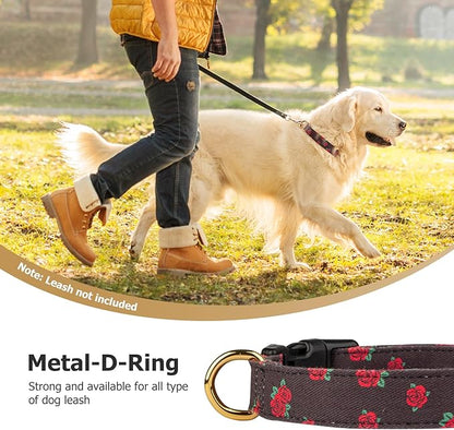 Cotton Handmade Dog Collar Cute and Distinctive Patterns Black Rose with Pendant for Girl Boy Dogs Collars M