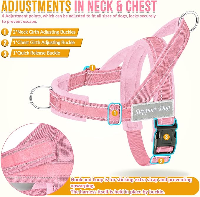 Lukovee No Pull Dog Harness & Leash Set - Heavy Duty Dog Vest Harness with Soft Padded for Medium Large Dogs, Adjustable Reflective Tactical Pet Harness for Easy Walk and Training (XL, PI)