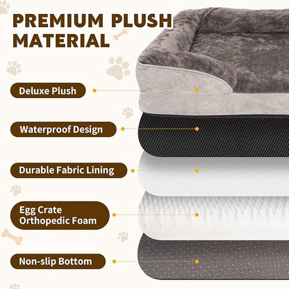 Orthopedic Dog Bed for Medium and Large Dogs Pet Bed with Sides Waterproof Dog Couch with Washable Removable Cover and Egg Crate Foam Pet Sleeping Mat with Anti-Slip Bottom