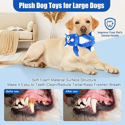 Plush Dog Toys, Tough Chew Toys for Dogs, Crinkle Stuffed Squeaky Toy for Small Medium Large Breed, Interactive Plush Toys to Keep Them Busy, Cute Dinosaur Dog Toy, Pet Toys