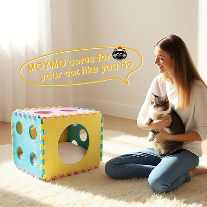 MOYMO Cat Houses for Indoor Cats, Cute Cat Bed Cave with Soft Pillow, Cat Cube for Multiple Large Cats, Fun Dice Shaped, 17 Inches