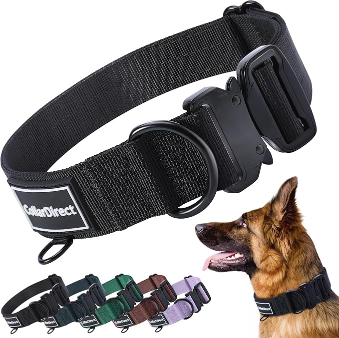 Heavy Duty Dog Collar for Large or Medium Dogs, Adjustable Strong Dog Collar for Active Dogs, Double-Layered Nylon (Black, 11-15)