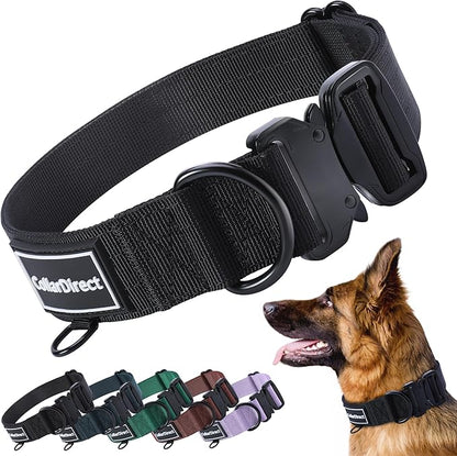 Heavy Duty Dog Collar for Large or Medium Dogs, Adjustable Strong Dog Collar for Active Dogs, Double-Layered Nylon (Black, 11-15)