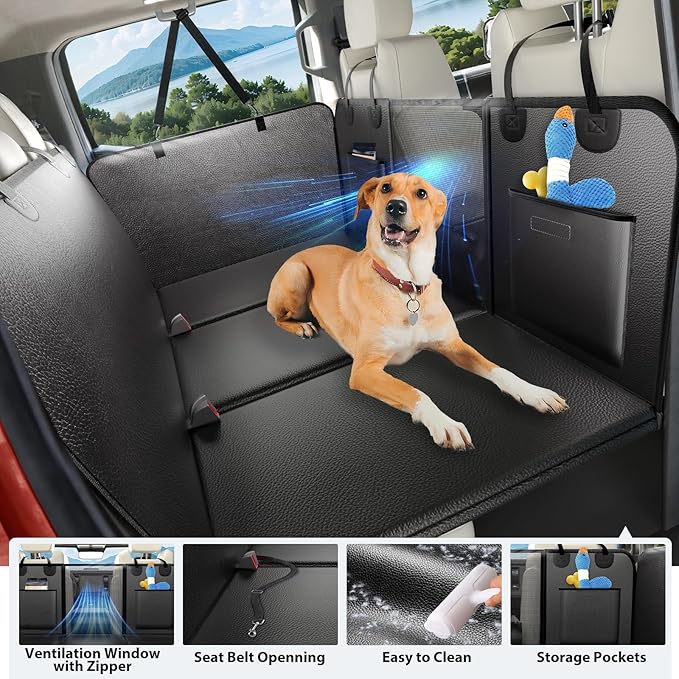 ROUWINNE Back Seat Extender for Dogs Truck-Upgraded PU Leather-Dog Pet Seat Cover Back Seat Hard Bottom 500lbs, Anti-Scratch Dog Hammock for Crew Cab Trucks F150, RAM1500, Sierra, Tundra, Silverado