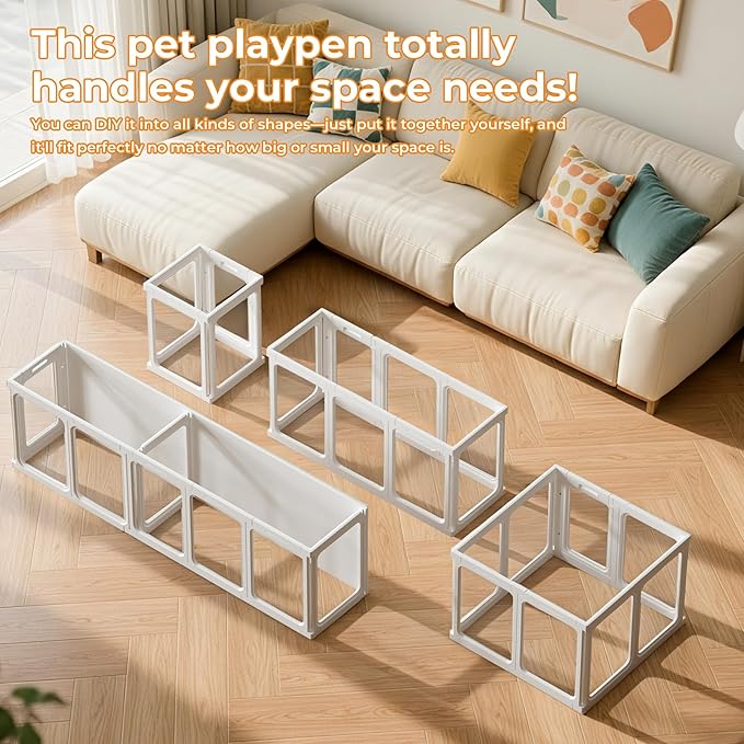 Jatindear 23.6“ H Clear Acrylic Plastic Dog Playpen, 8Pcs Lightweight & Easy Assemble Playpen Divider, Durable Safety Play Pen Indoors, Puppy, Cat, Small Animal(White)